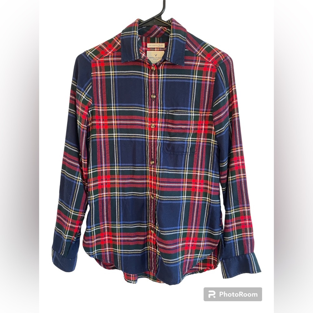 American Eagle Women's XXS Plaid Flannel Shirt Ahh-Mazingly Soft Boyfriend Fit